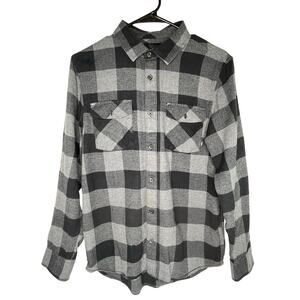 Vans men's black/gray plaid button up flannel shirt, size S, EUC